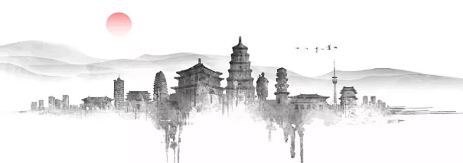 西安城市建筑插画图片下载