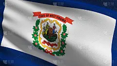 西弗吉尼亚州的州旗在美国，在美国孤立的风中吹着。官方爱国抽象设计。三维渲染插图的挥舞标志符号。