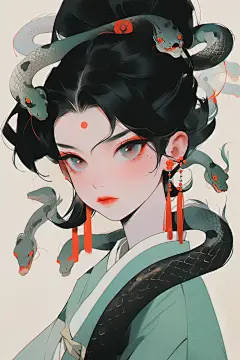 蛇女古风女生壁纸头像AI绘画