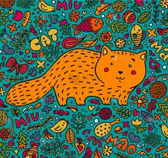 红色,猫,动物手,分离着色,可爱的,宠物,纯种犬,概念,环绕,绘制