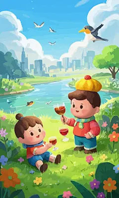 泥巴娃娃儿童孩童男孩矢量插画图形