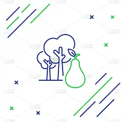 梨,分离着色,绿色,蓝色,线条,计算机图标,农业,清新,直的,树