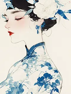 美人图|水墨旗袍|烟雨江南|青花·二