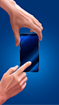 未来3D立体科技触摸屏手机屏幕蓝色背景EPS矢量插画