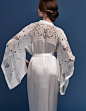 Meng SS15 luxury bridal loungewear - Cherry Blossom print silk georgette satin kimono - white