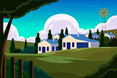 乡村田野草原花海花朵户外郊游农场农田自然风景插画ai设计素材-淘宝网