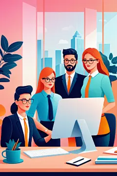 科技金融扁平风商务办公场景插画