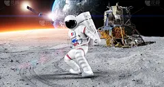 英雄宇航员在星球表面做武术动作。
