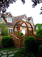 Cedar Moon Gate for a side entrance or for a Backyard access.  Nice look to it and plenty of planting possibilities.: 
