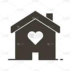 里面有一个心形的房子。爱回家图标。矢量平面字形插图概念婚礼服务，爱情，浪漫和志愿和慈善组织，社会服务