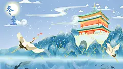 横版国潮中国风背景图电视墙风景插画素材