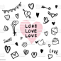 Hand-drawn illustration material collection with hearts I drew an illustration about love by hand Animal stock vector