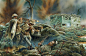 water, figure, explosions, destruction, battle, dirt, art, soldiers, equipment, shots, machine gun, British, German, heavy, position, WWI