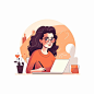 Working on the desk girl flat simple art illustration