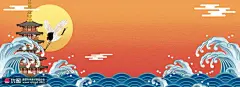 黄鹤楼中国风飞鹤海上日出国潮背景 海报招贴 中国风海报