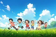 暑假儿时春游儿童假期玩耍插画图片