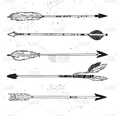 手绘矢量插图。复古装饰箭头系列