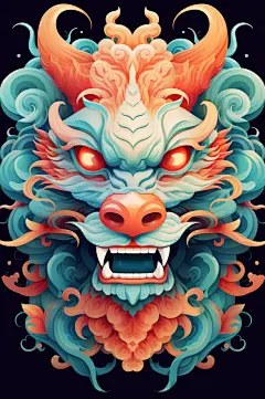 AI数字艺术龙年龙头中国龙插画元素-众图网