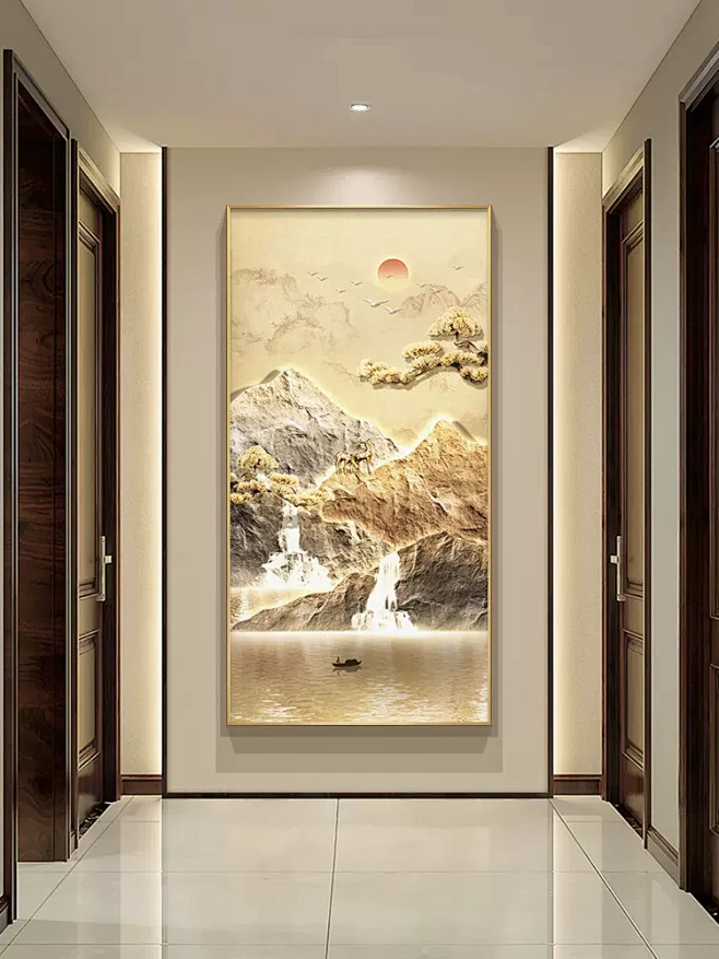 流水生财新中式玄关装饰画山水画高档大气入户墙壁画走廊过道挂画-tmall.com天猫-花瓣网