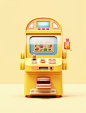 the small arcade yellow item in the middle, in the style of digital illustration, hyperrealistic illustrations, charming character illustrations, simple, colorful illustrations, rendered in cinema4d, cute and colorful, retro-style
