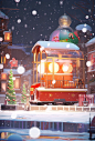 Christmas presents are in the snowy city of jus, in the style of rendered in cinema4d, luminous spheres, kitsch and camp charm, glass as material, storybook illustrations, chinapunk, rtx on
