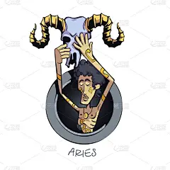 白羊座星座男子平面卡通矢量插图。有动物头骨的牧师。可以使用2d角色模板进行商业，动画，印刷设计。孤立