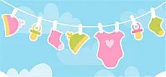 婴儿,衣服,晾衣架,蓝天,卡通,海报banner,童趣,手绘图库,png图片,,图片素材,背景素材,3685058北坤人素材@北坤人素材