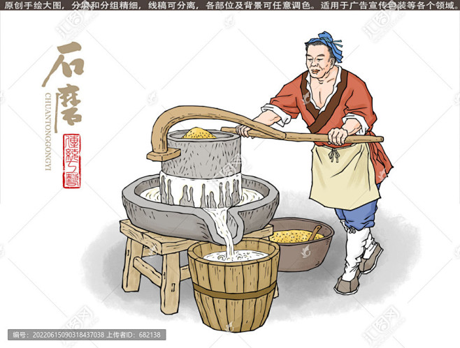 古代石磨插画