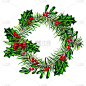 圣诞冬青花环用红弓孤立水彩