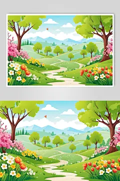 AI数字艺术春季春天风景插画背景图