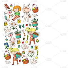 篮子,复活节,鸟类,鸡蛋,春天,兔子,矢量,式样,化学元素周期表,花