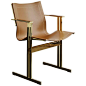 Modern Contemporary Dining/Office Chair Brown Leather and Gold Brass Plated For Sale at 1stdibs