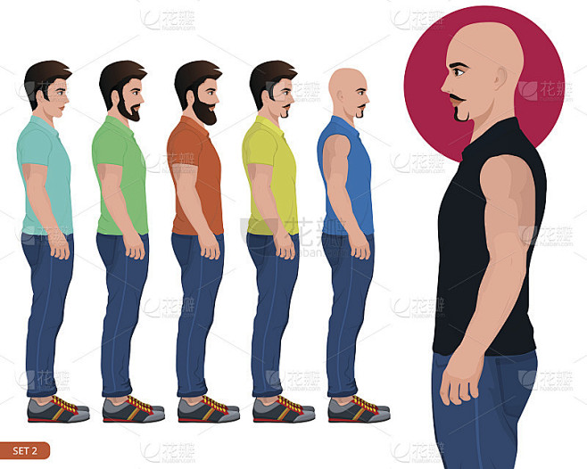 男性侧姿势服装人物矢量插图