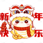 蛇年春节通用可爱感Q版描边插画