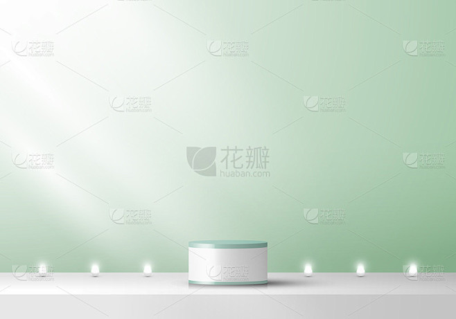 3D舞台分层白色和绿色台座薄荷绿色背景霓...