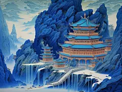 长城建筑古风山水树木素材图片