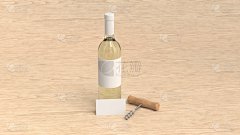 一瓶带名片和开瓶器的白葡萄酒