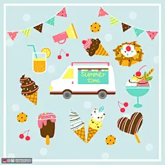 冰淇淋车夏日清凉冷饮甜品工具插画图片工具物品素材下载-优图网-UPPSD