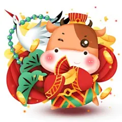 春节牛年可爱小奶牛卡通形象拜年祝贺牛年插画