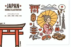 日本城市 城市旅游 旅游文化 插图设计 设计素材 手绘 风光建筑插图/插画