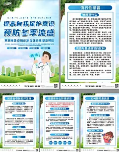 科普冬季预防感冒流感知识系列海报