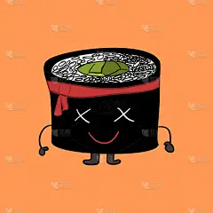 寿司武士的性格。有趣的手绘吉祥物。