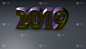 新年前夕,三维图形,文字,2019,一月,灰色,新的,新年,闪亮的,金属