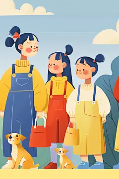 扁平化积极青年五四青年节人物插画