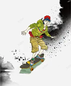 水墨手绘创意滑板插画 设计图片 免费下载 页面网页 平面电商 创意素材