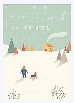 卡通冬日雪季冬季雪地雪人景人物插画设计