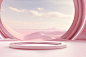 empty stage，Dreamy photography in pastel pink colors, futuristic, Desert landscape and fragile nature. Dreamy, mysterious, inspired by bold geometric shapes. Fashion, simplicity, the fusion of realism and abstraction, focusing on form and essence. Bold li