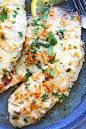 Close up picture of one of the easiest tilapia recipes baked in oven, which is Parmesan baked tilapia.