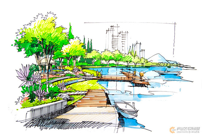 2013年邓蒲兵手绘滨水景观马克笔表现园林景观手绘站绘吧手绘网