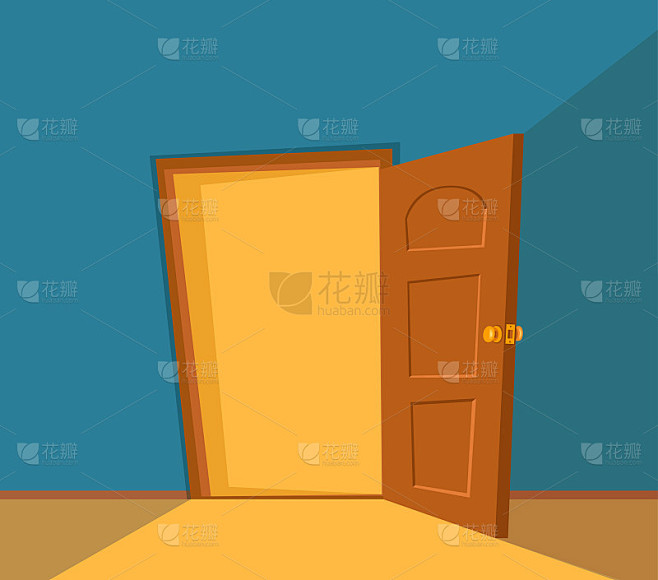 开门卡通彩色矢量插图。房子公寓入口